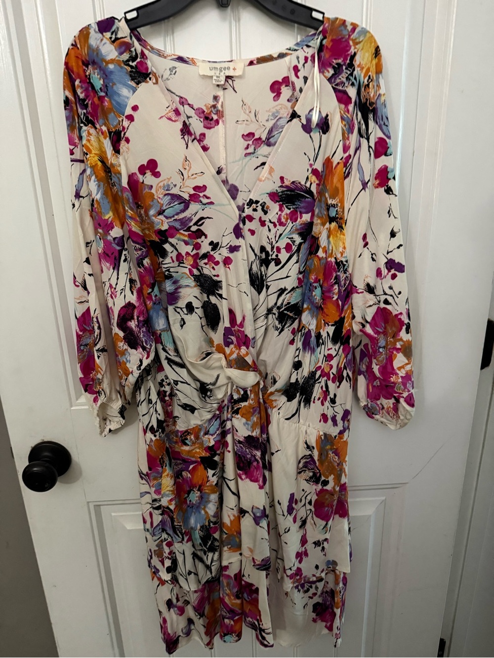 Umgee Cream Dress with Pink, Orange & Blue Floral Print